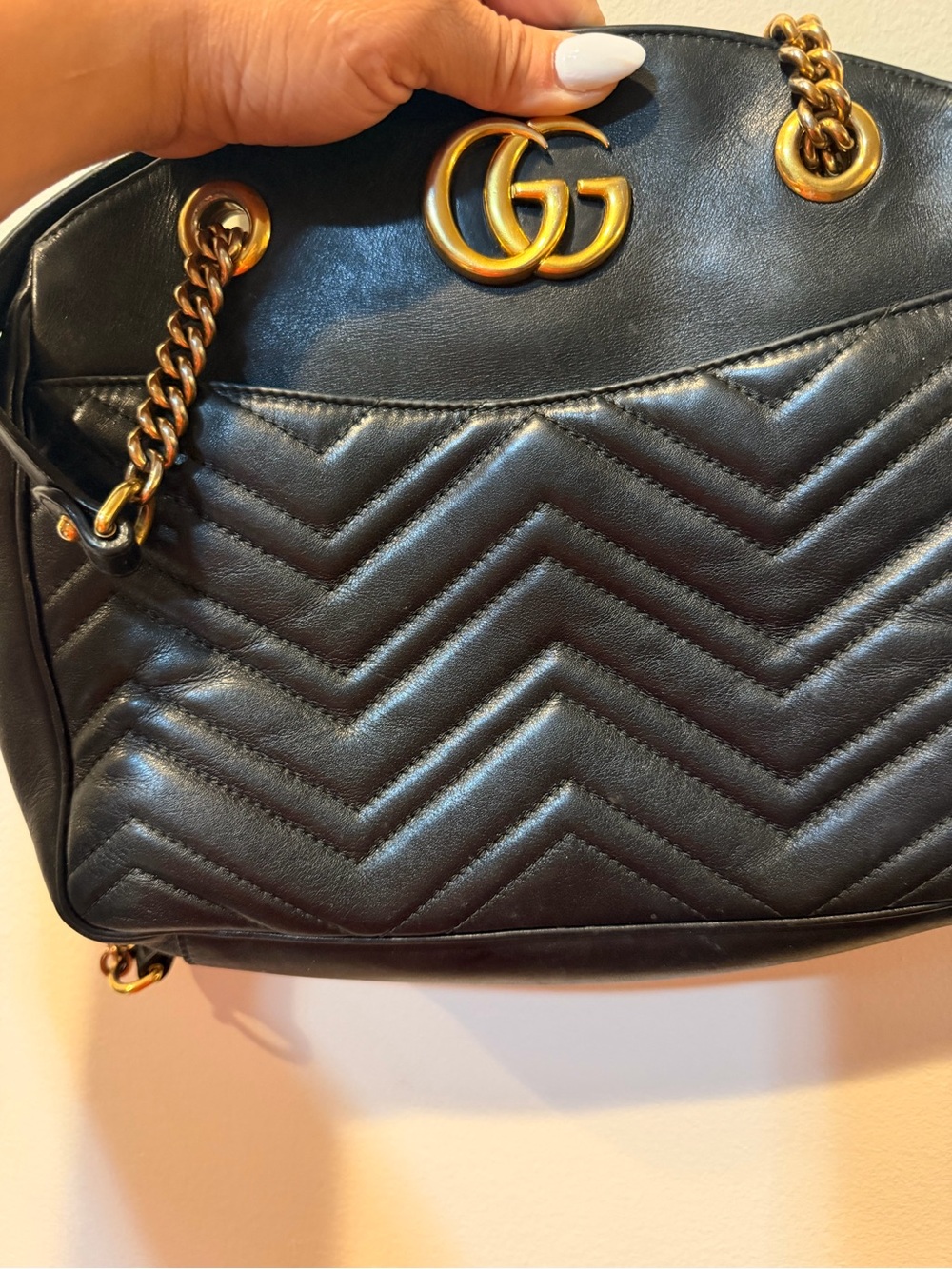 Authentic Gucci GG Marmont Chain Tote Matelasse Leather Medium